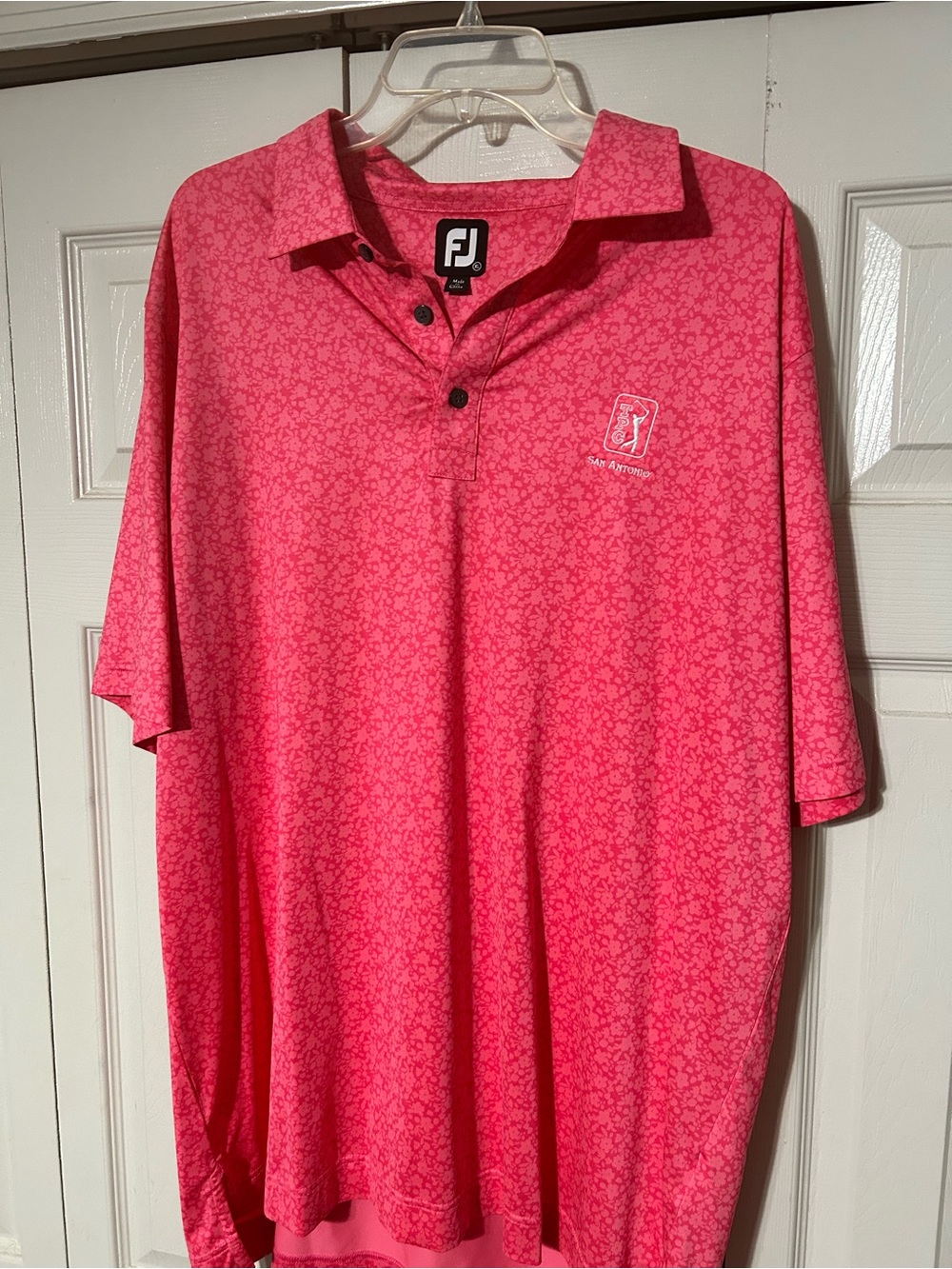 FootJoy Men’s Bright Pink Polo with Subtle Floral Motif